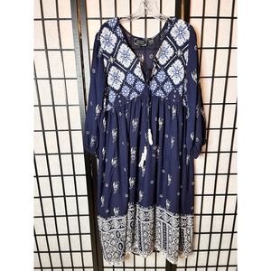 Anandas Collection Boho Peasant Midi Dress L Floral Print